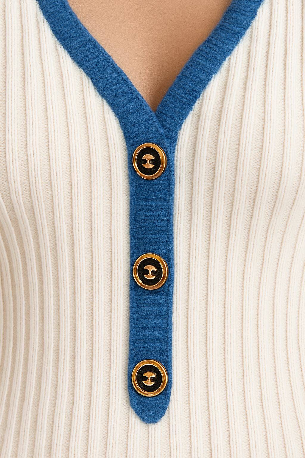 Chic V-Neck Dress in Blue and White