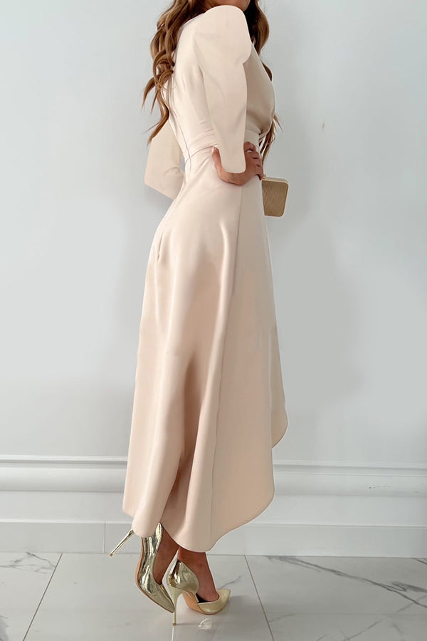 Elegant midi dress with long sleeves, flounce and charm