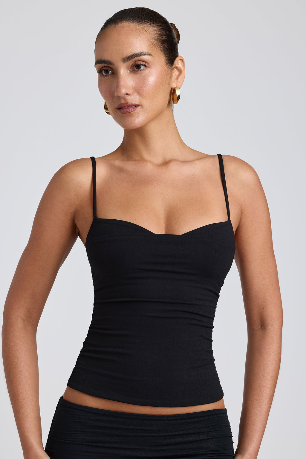 Elegant Black Modal Crinkled Layered Tank Top