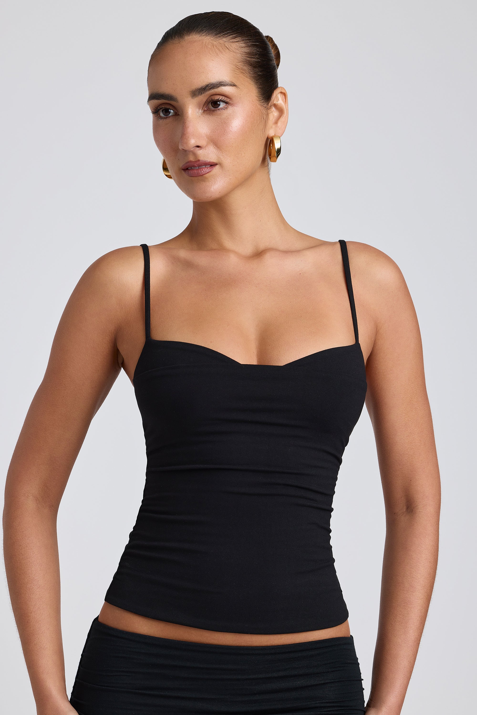 Elegant Black Modal Crinkled Layered Tank Top