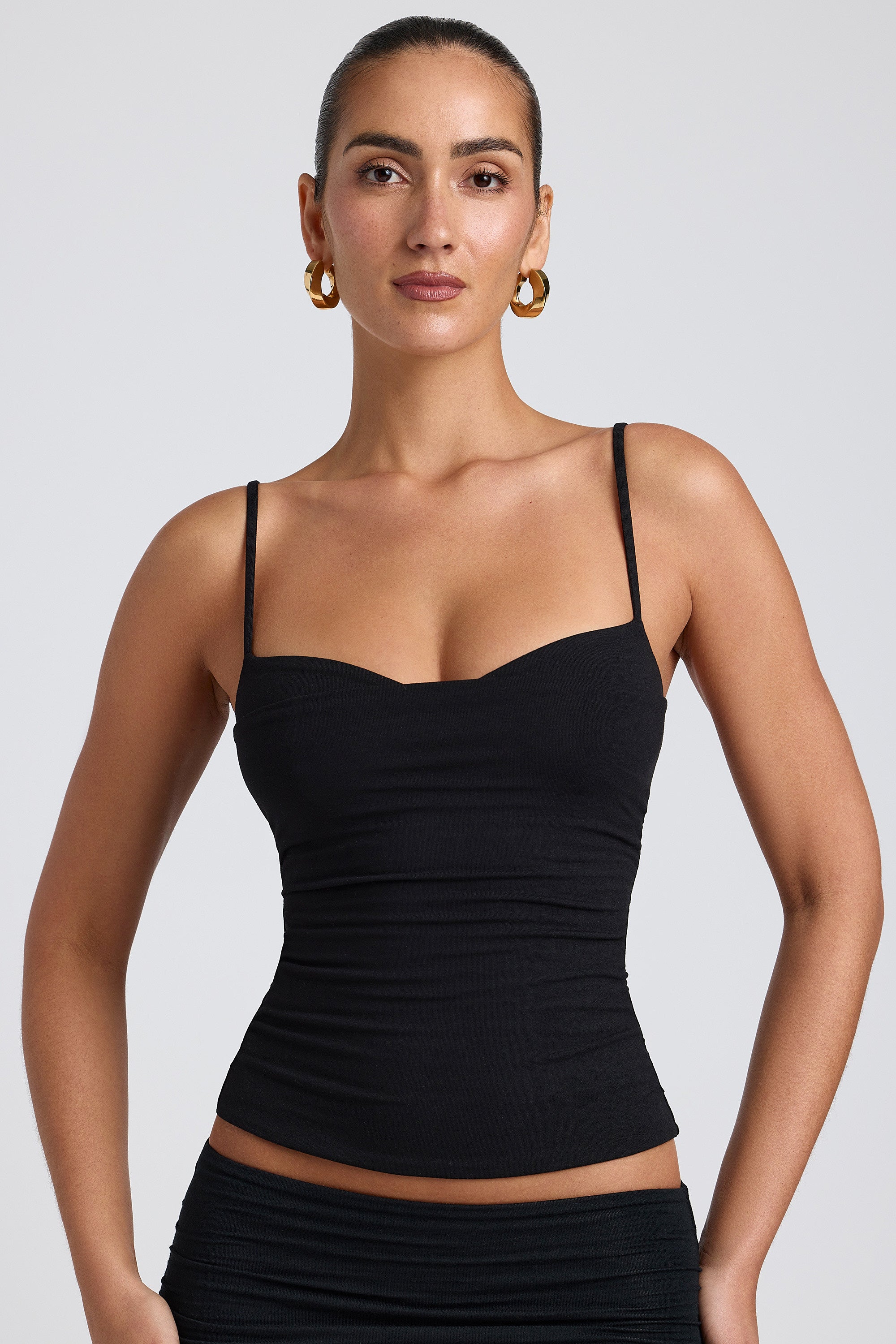 Elegant Black Modal Crinkled Layered Tank Top