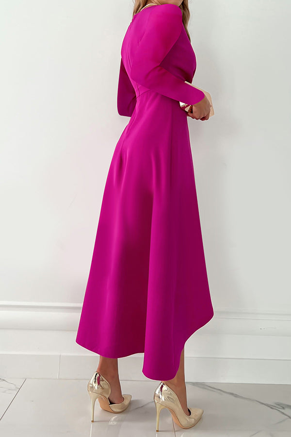 Elegant midi dress with long sleeves, flounce and charm