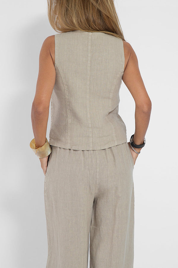 Linen blazer with buttons and elasticated waist trousers with pockets and wide legs