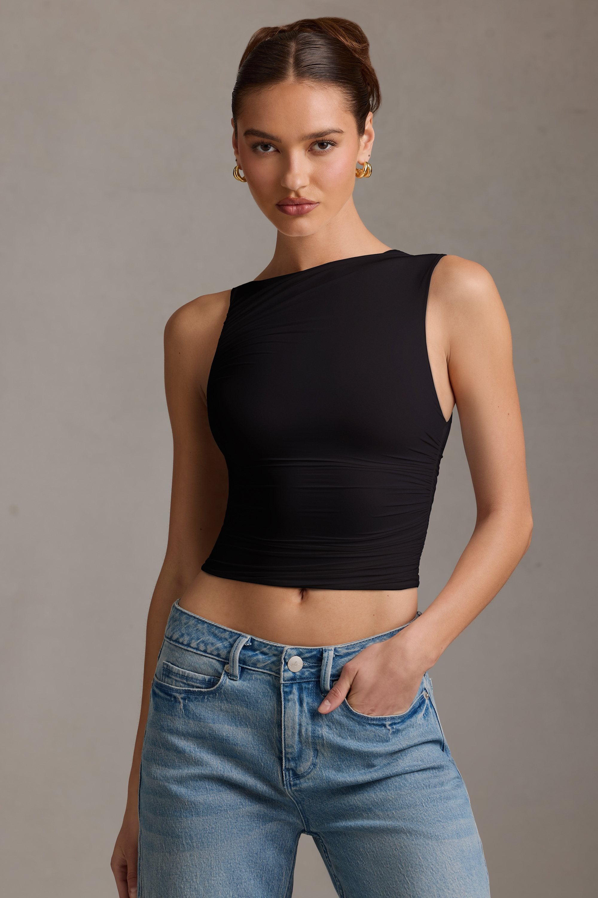 Chic Black Asymmetric Crossover Tank Top