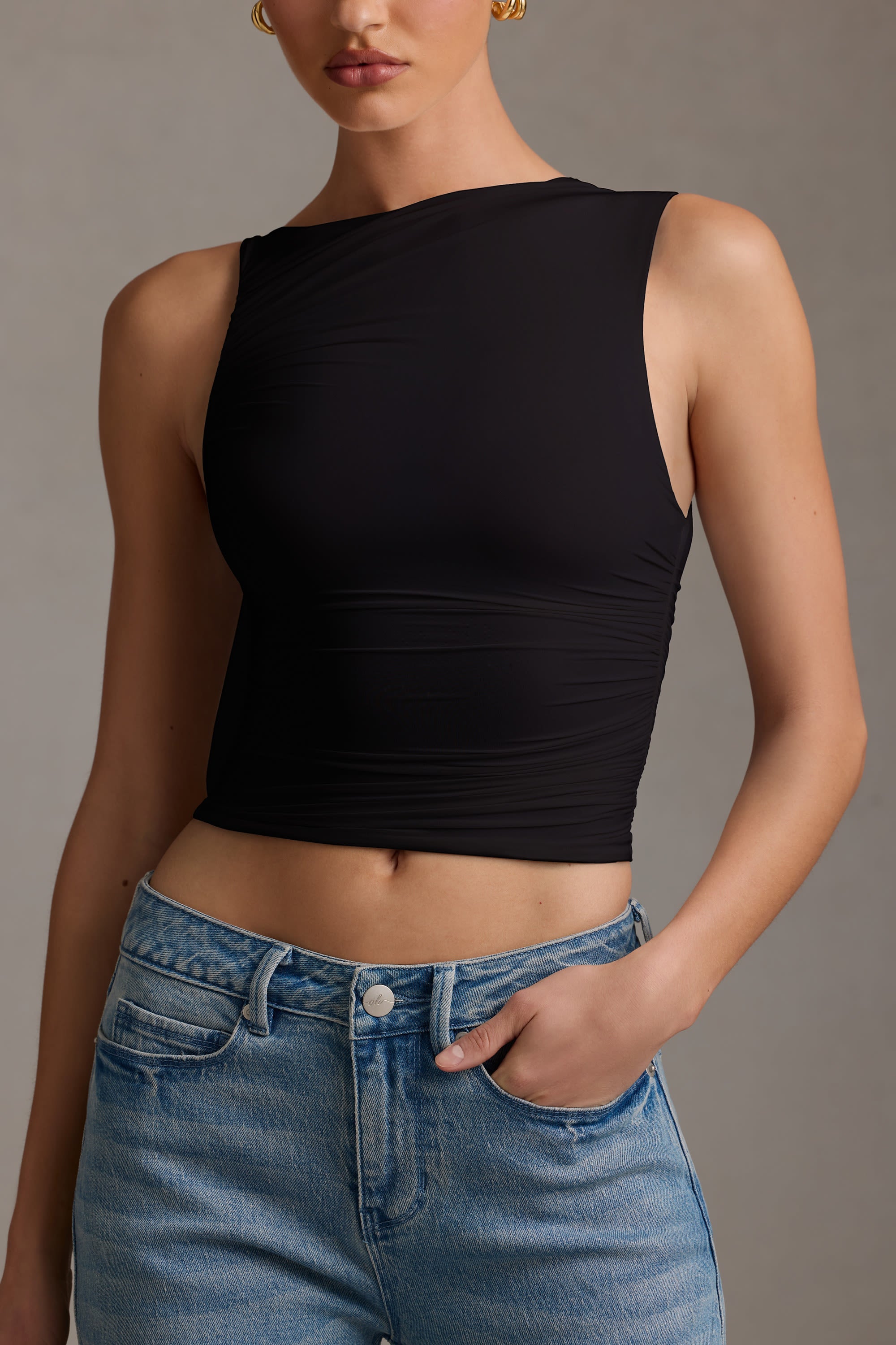 Chic Black Asymmetric Crossover Tank Top