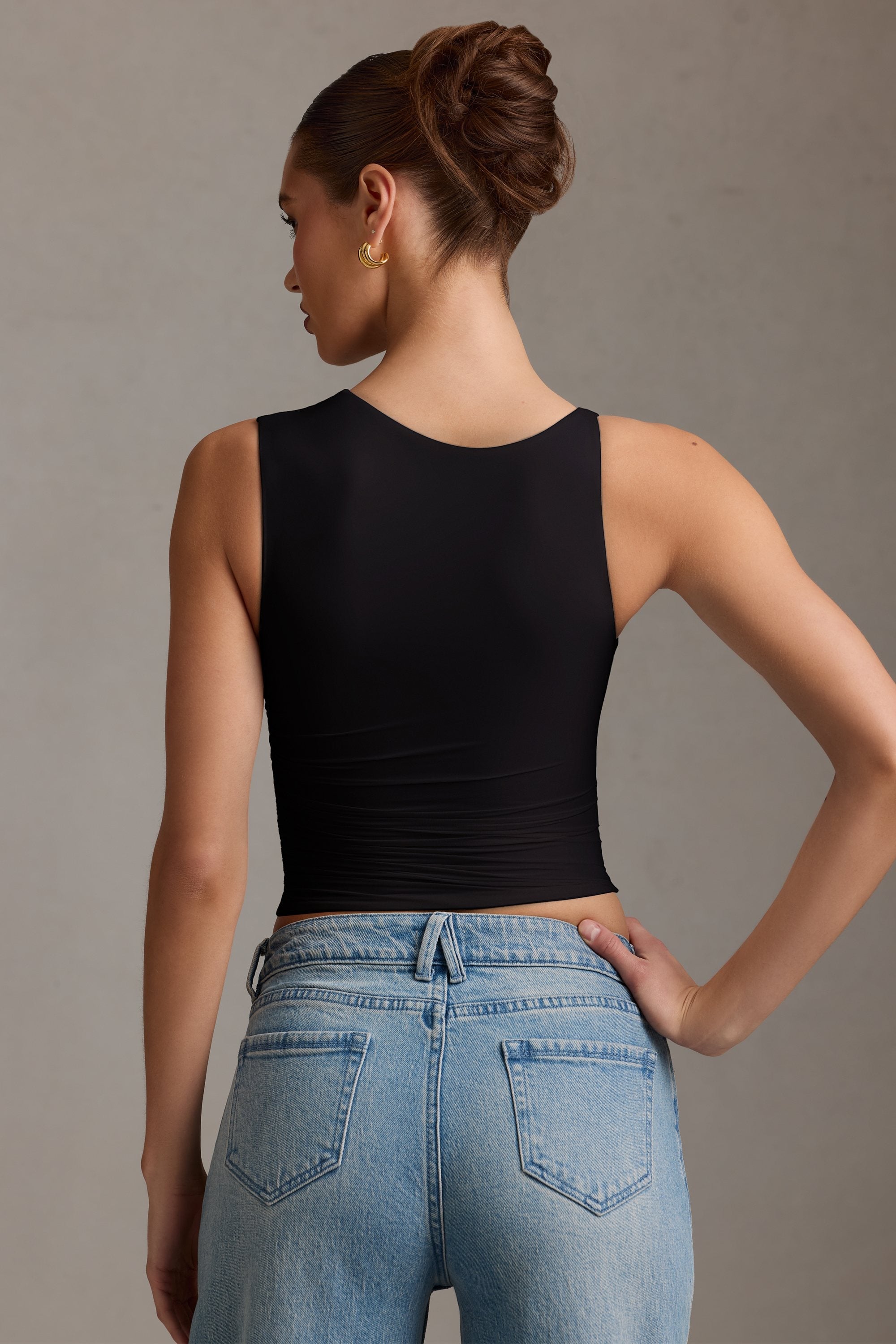 Chic Black Asymmetric Crossover Tank Top