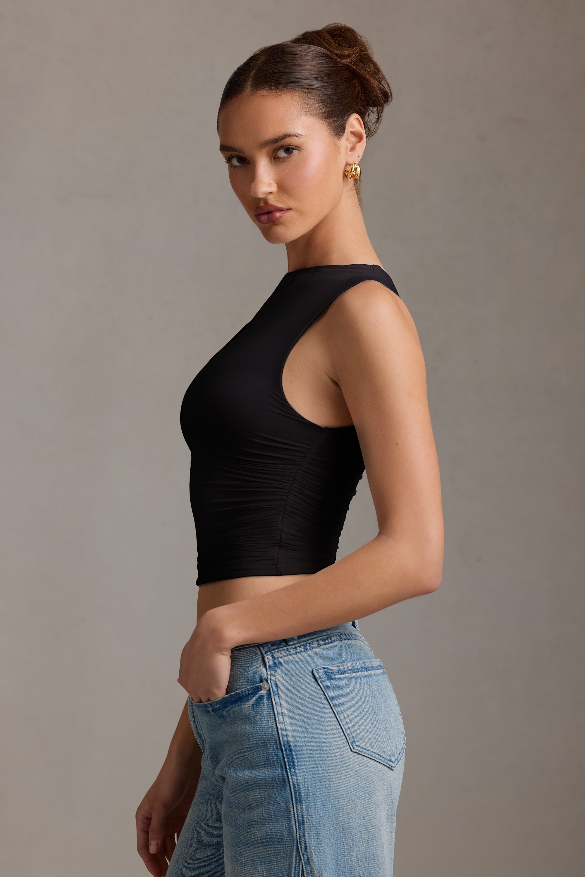 Chic Black Asymmetric Crossover Tank Top