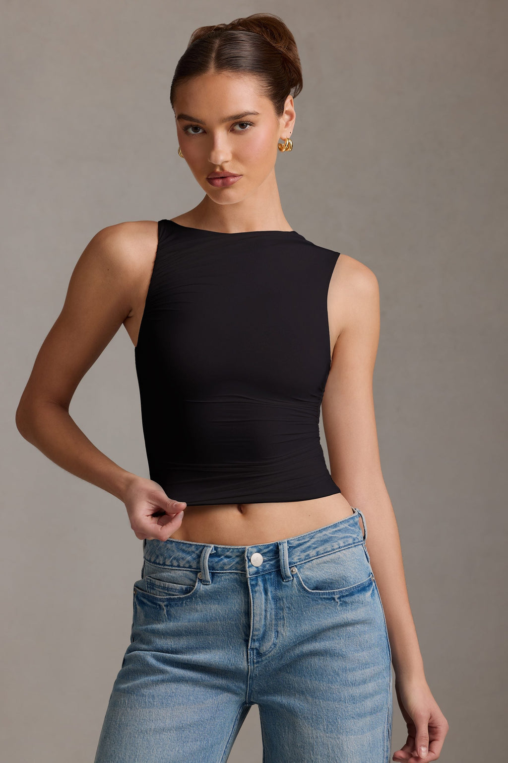 Chic Black Asymmetric Crossover Tank Top