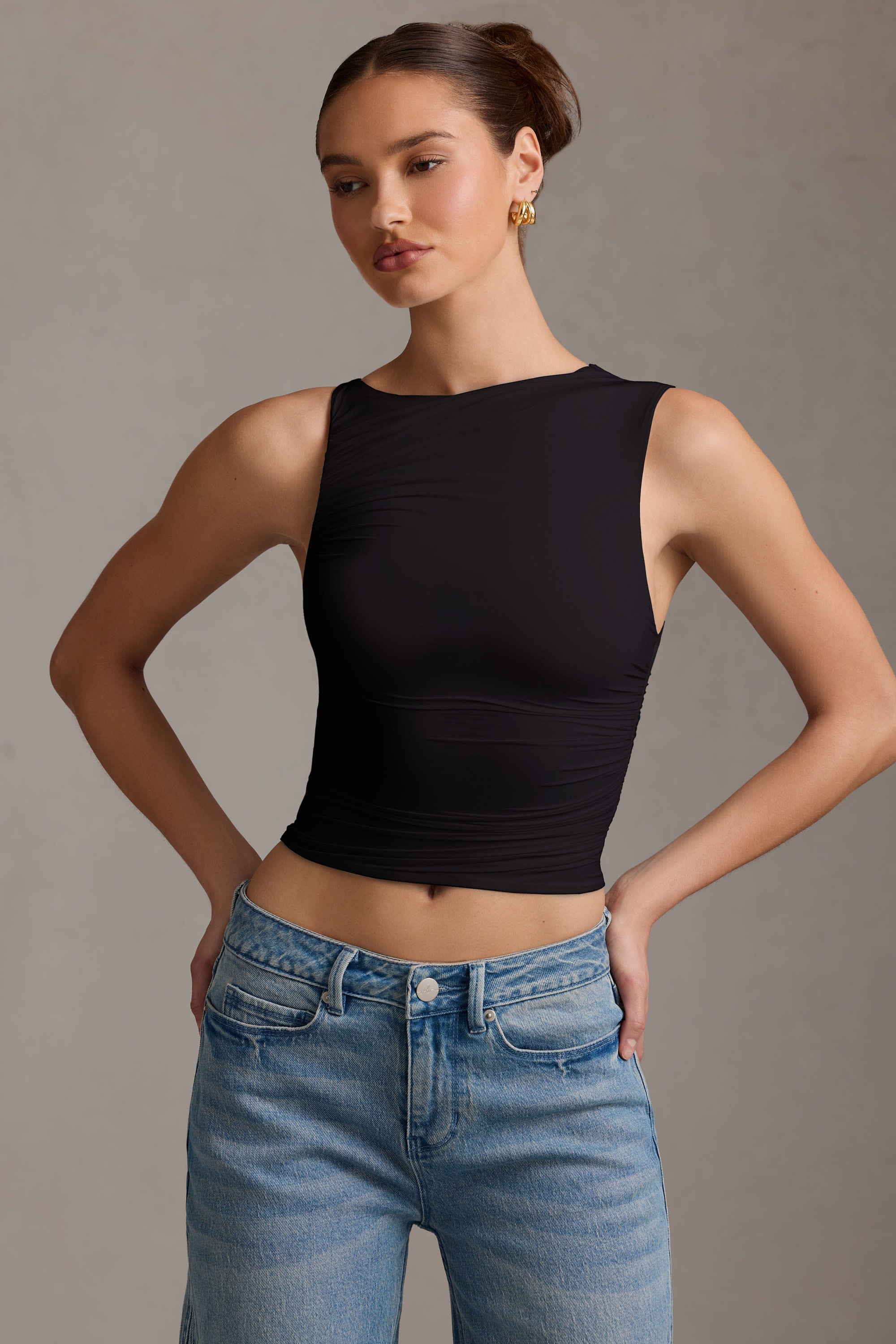 Chic Black Asymmetric Crossover Tank Top