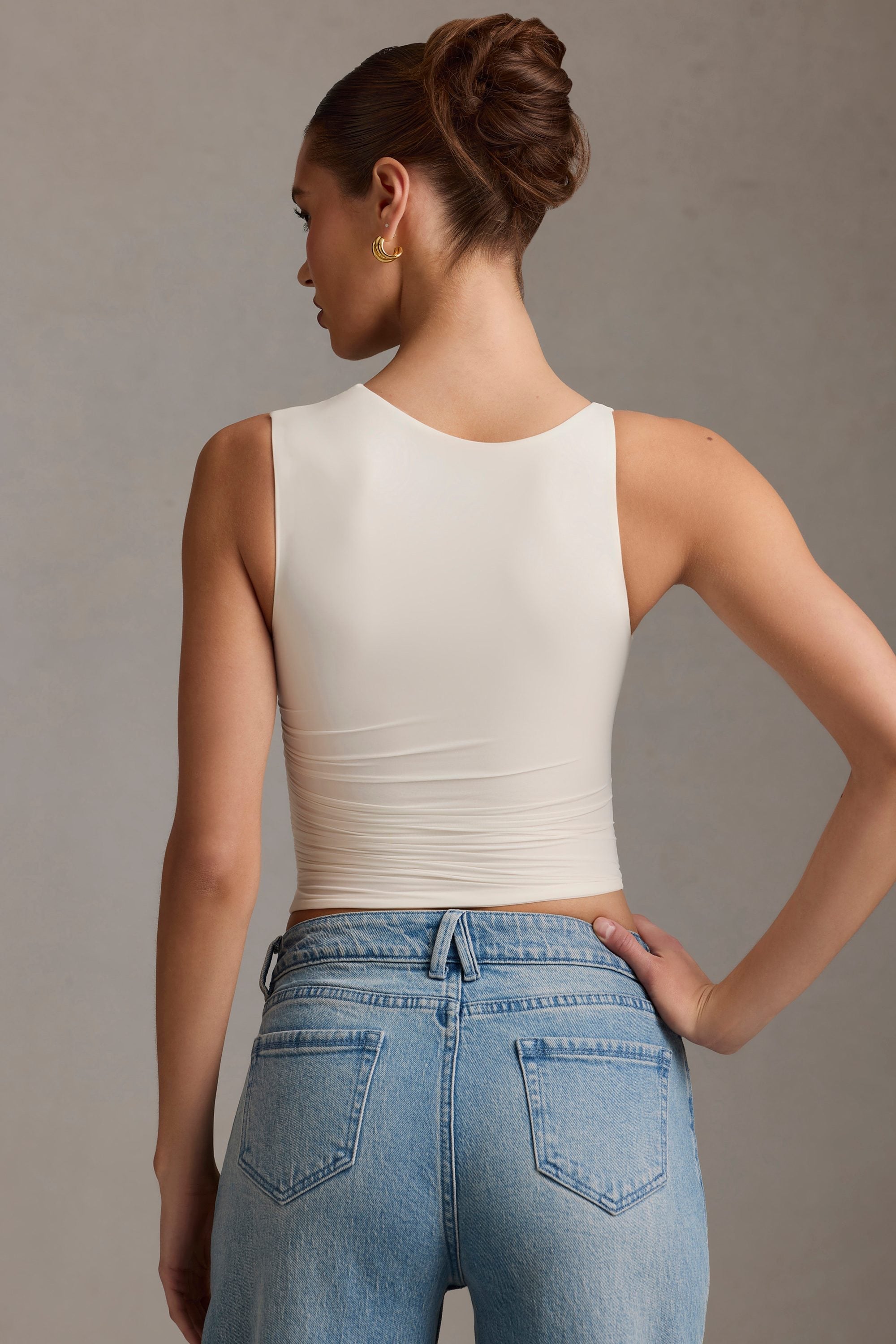 Chic Asymmetric Ruffled Tank Top in Cream Vanilla