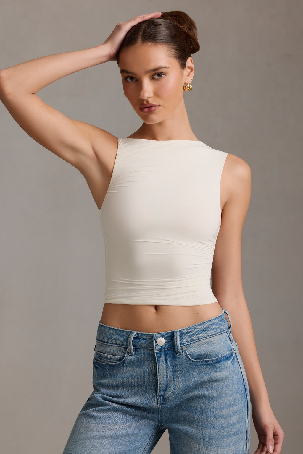 Chic Asymmetric Ruffled Tank Top in Cream Vanilla