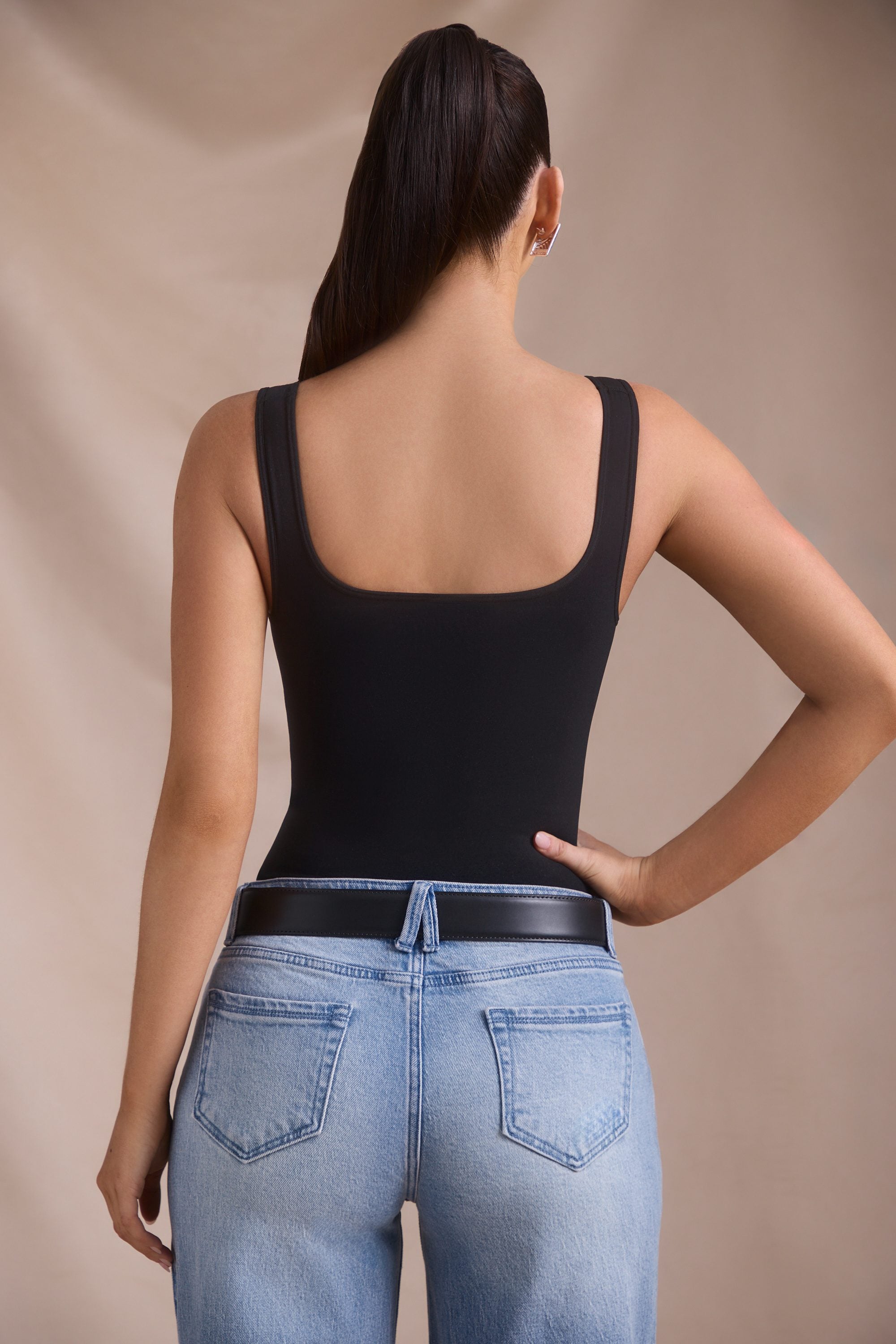 Perfect Black Seamless Sweetheart Neck Bodysuit