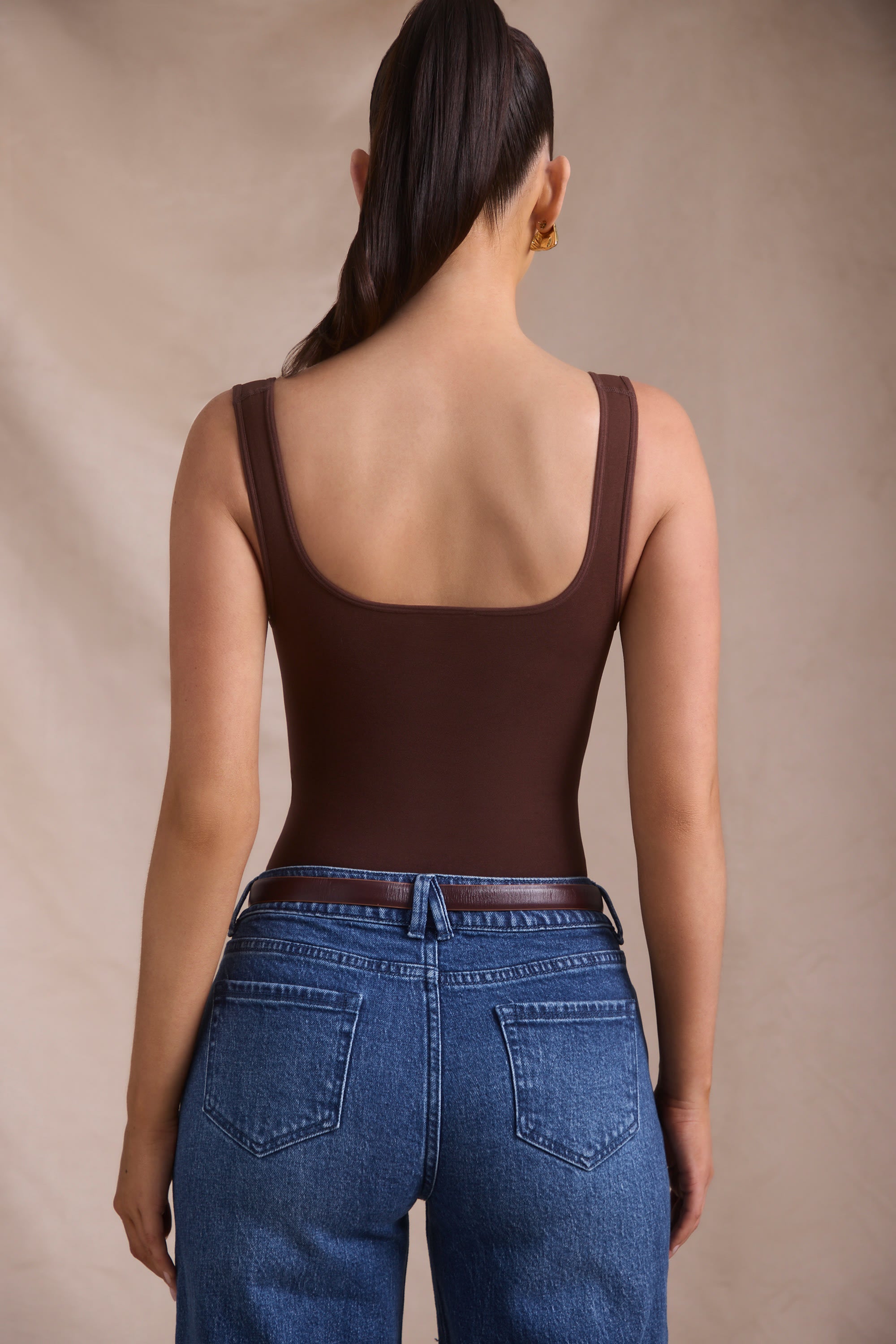 Luxurious Espresso Sweetheart Neck Seamless Bodysuit
